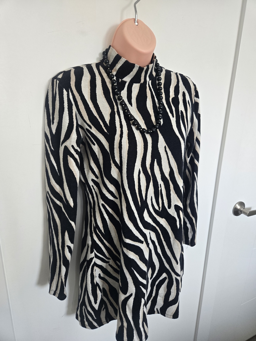 Zara Black and White Zebra Print Mock Neck Sweater
